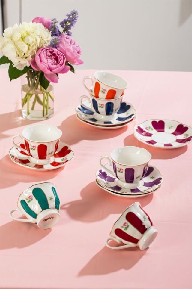 Perotti 16861 Beyoğlu 6 Kişilik Porselen Kahve Fincan Takımı 90ml Çok Renkli