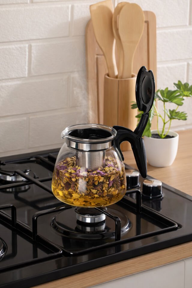 Porsima 5415 Isıya Dayanıklı 900 Ml Süzgeçli Cam Demlik Çay-Bitki Çayı Demliği