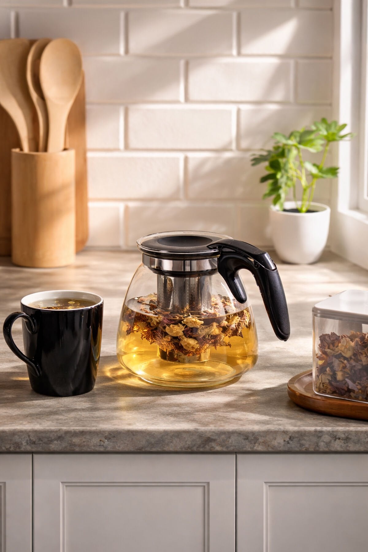 Porsima 5415 Isıya Dayanıklı 900 Ml Süzgeçli Cam Demlik Çay-Bitki Çayı Demliği