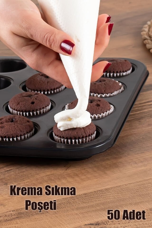 Porsima PBT-164 50 Adet Krema Kek Pasta Süsleme Kullan At Krem Şanti Sıkma Torbası Pastacılık Malzemeleri