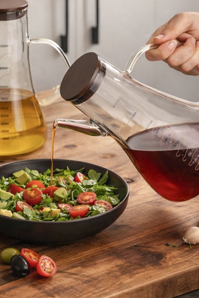 Porsima LM-0106 Serra Kapaklı Borosilikat Cam Yağlık Sirkelik Yağdanlık 1000ml