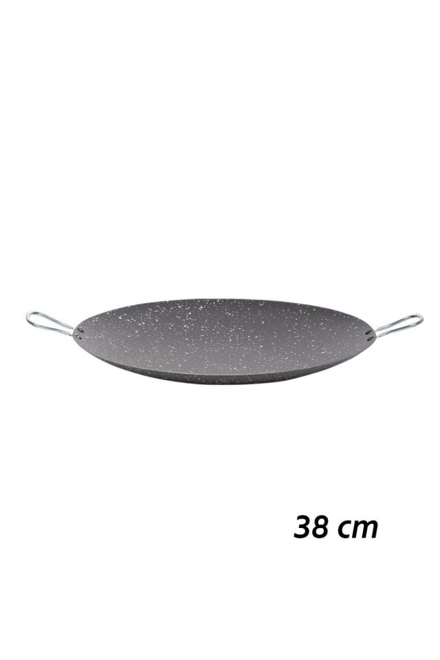 Esra Çok Amaçlı Granit Pişirme Tavası -Çift Yönlü Döküm Sac Kavurma Gözleme Tavası- 38 cm Siyah
