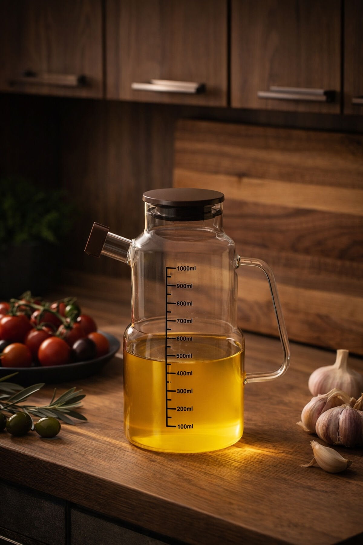 Porsima LM-0107 Evora Kapaklı Borosilikat Cam Yağlık Sirkelik Yağdanlık 1000ml