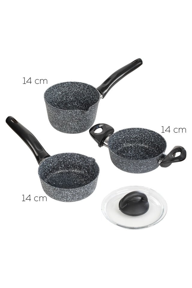 Porsima 4399 4 Parça Kaçerola Sosluk Sütlük Mini Granit tencere Sahan Seti Gri 14cm
