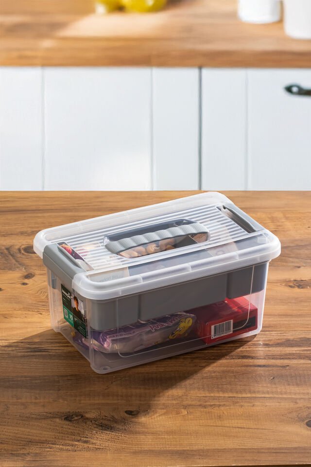 Porsima 1310 5 bölmeli Kahvaltılık Çok Amaçlı Organizer Kapaklı Saklama Kabı Kapaklı Kahvaltılık Seti Gri 5lt