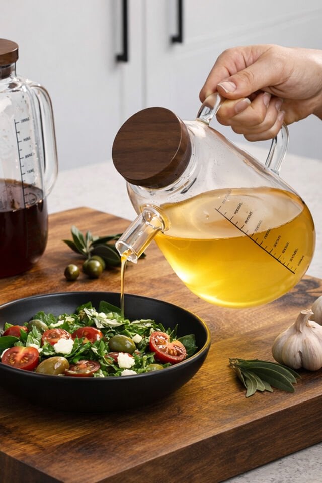 Porsima LM-0109 Livra Kapaklı Borosilikat Cam Yağlık Sirkelik Yağdanlık 1000ml