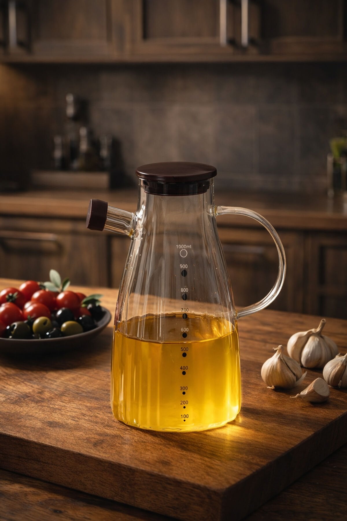 Porsima LM-0053 Alvera Kapaklı Borosilikat Cam Yağlık Sirkelik Yağdanlık 1000ml