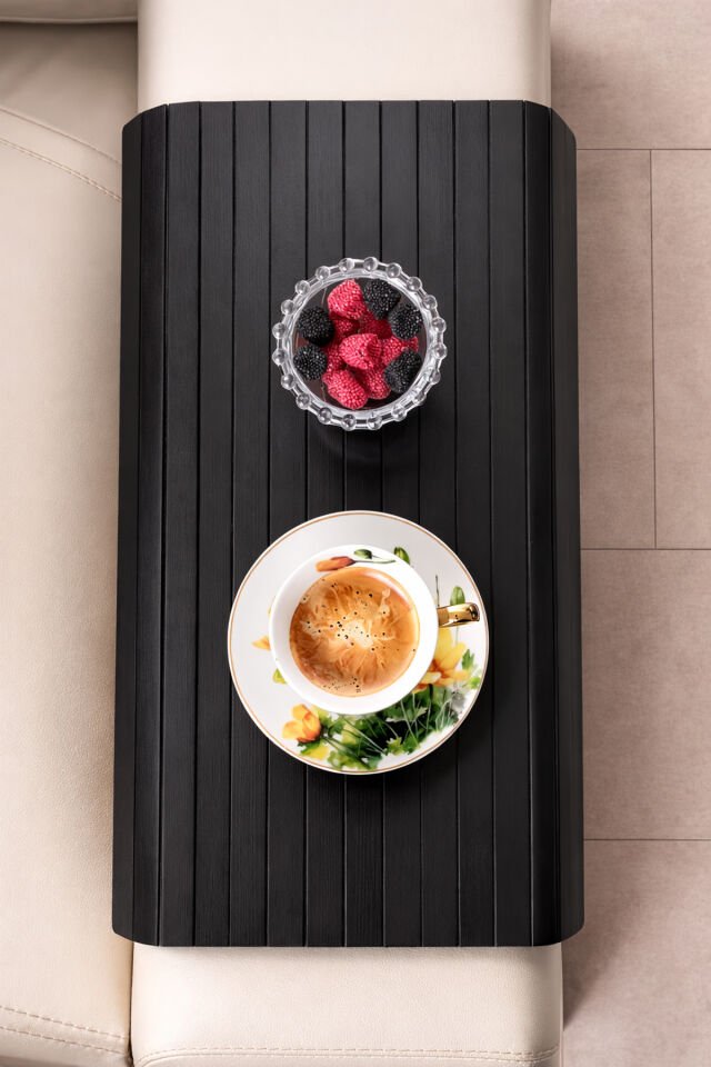 Porsima Lm-2005 Bambu Koltuk Matı Ahşap Kanepe Koltuk Kenarı Sehpa Yan Sehpa Katlanabilir Koltuk Kenarı Tepsisi 37x68cm Siyah