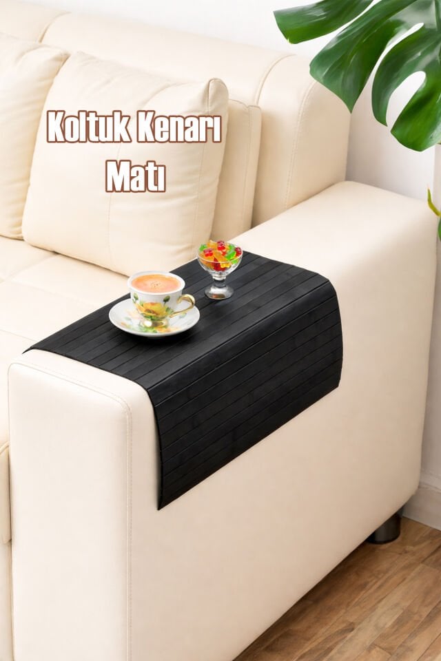Porsima Lm-2005 Bambu Koltuk Matı Ahşap Kanepe Koltuk Kenarı Sehpa Yan Sehpa Katlanabilir Koltuk Kenarı Tepsisi 37x68cm Siyah