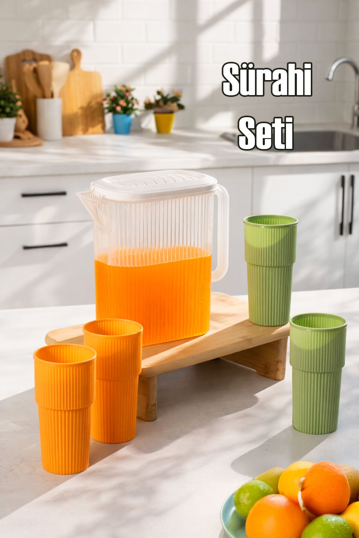 Porsima 162227-000 Sofra Sürahisi - 6 Parça Sürahi Ve Bardak Seti - 6lı Piknik,kamp Seti