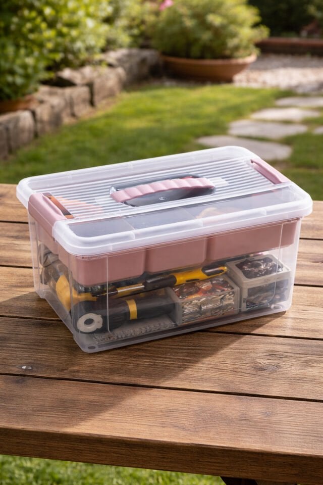 Porsima 1311-4 5 bölmeli Kahvaltılık Çok Amaçlı Organizer Kapaklı Saklama Kabı Kapaklı Kahvaltılık Seti Pudra 9lt