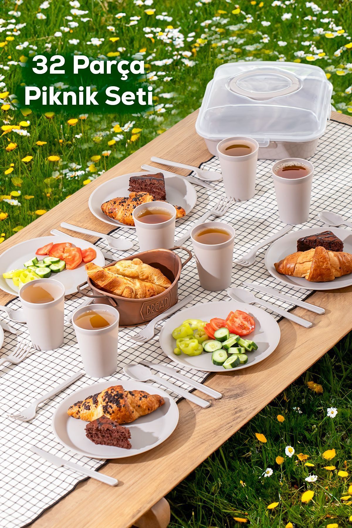 Porsima 0039 Karizma 6 Kişilik Piknik Seti - Çantalı Piknik Seti-32 Parça Piknik Organizer-Cappuccino