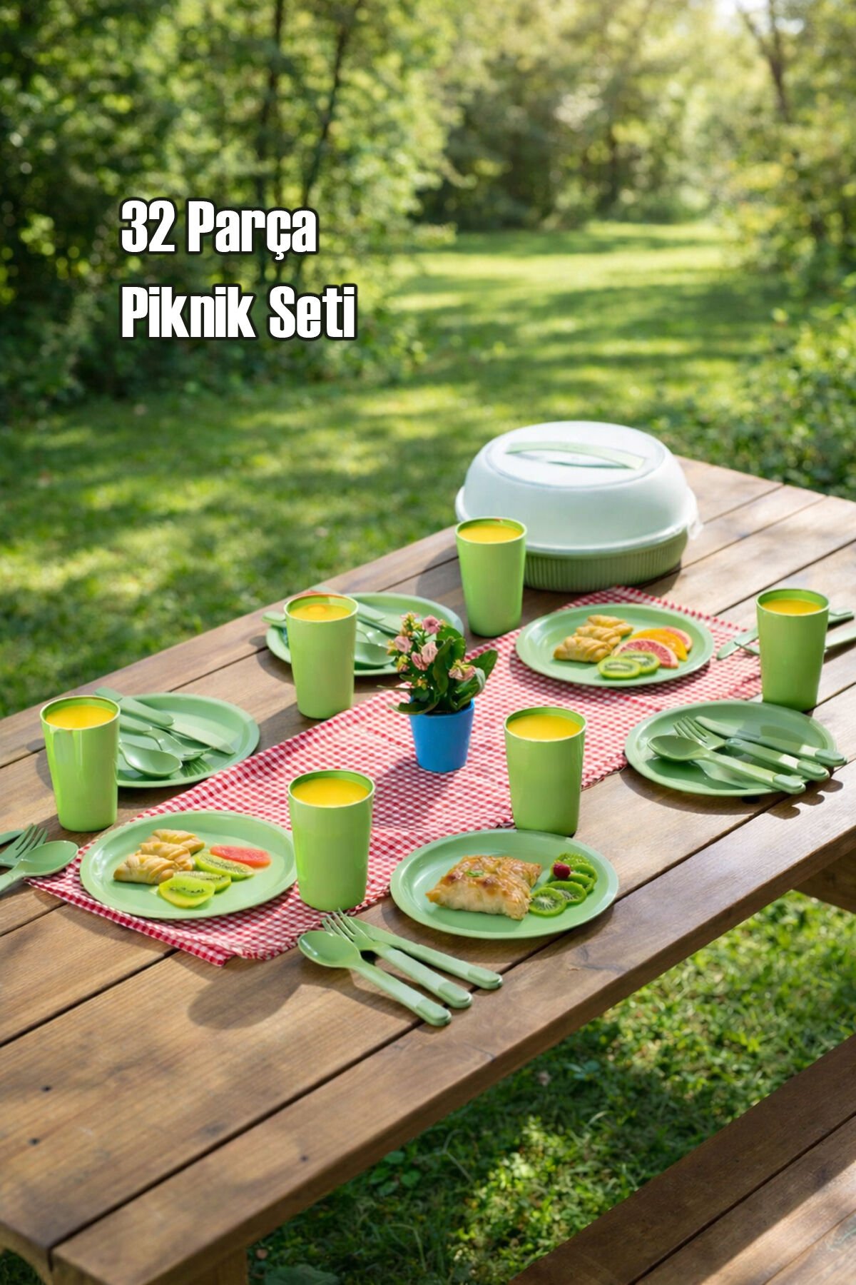 Porsima 162420-153d 32 Parça 6 Kişilik Taşınabilir Piknik Seti - Saklama Kutulu Yeşil