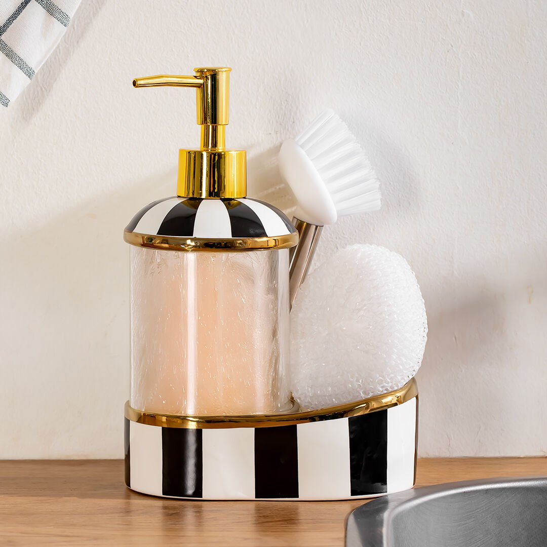 Perotti 16723 Maura Nero Süngerlikli Fırçalı Sıvı Sabunluk Seti