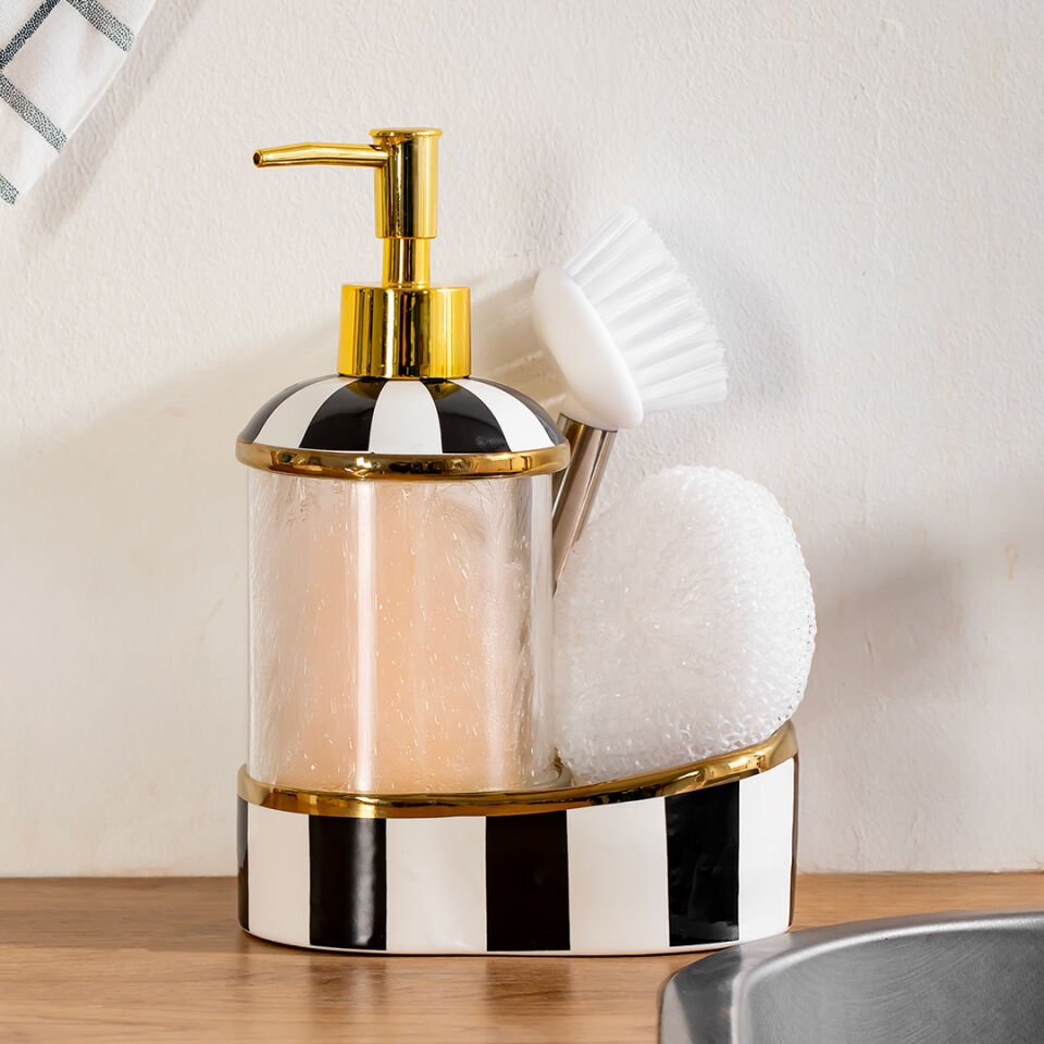 Perotti 16723 Maura Nero Süngerlikli Fırçalı Sıvı Sabunluk Seti