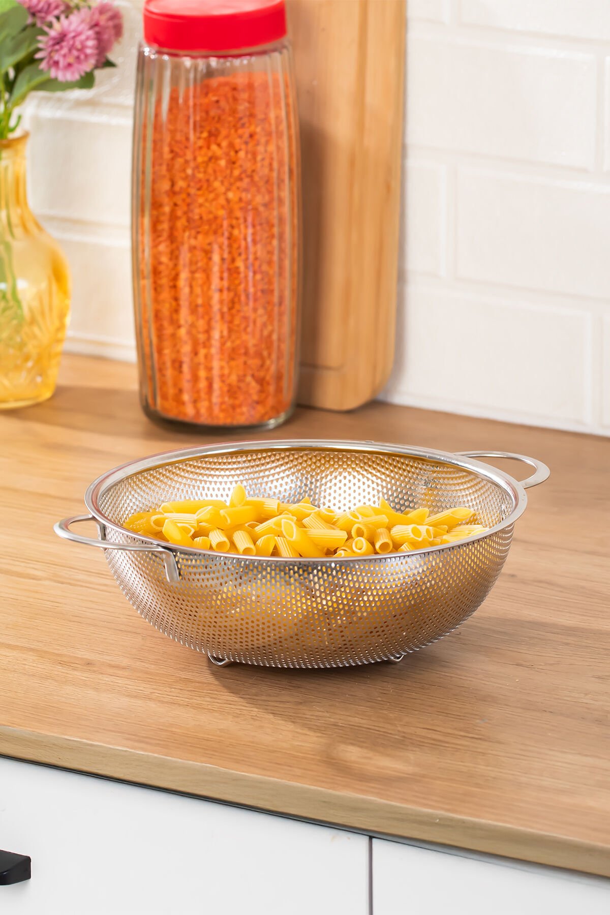 Porsima BLS-KS-22 Kulplu Paslanmaz Çelik Süzgeç Mutfak Eleği Meyve ve Sebze Yıkama Aparatı Kevgir 22cm