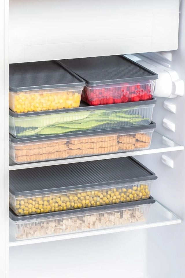 Porsima 1101 4'lü Buzdolabı Düzenleyici Difriz-mikrodalga Uyumlu Buzluk Saklama Kabı Seti Antrasit - 2 Lt