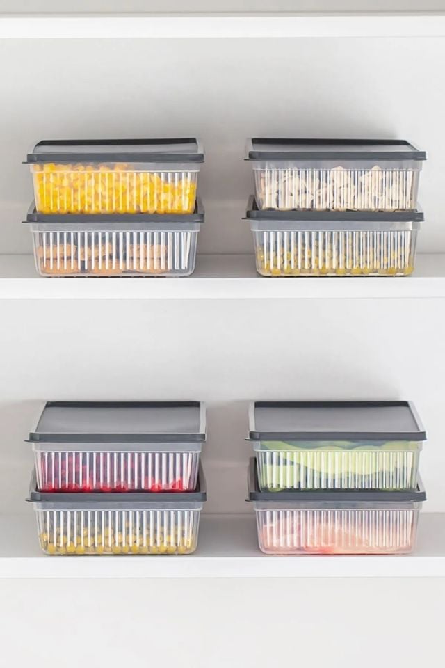 Porsima 1101 4'lü Buzdolabı Düzenleyici Difriz-mikrodalga Uyumlu Buzluk Saklama Kabı Seti Antrasit - 2 Lt