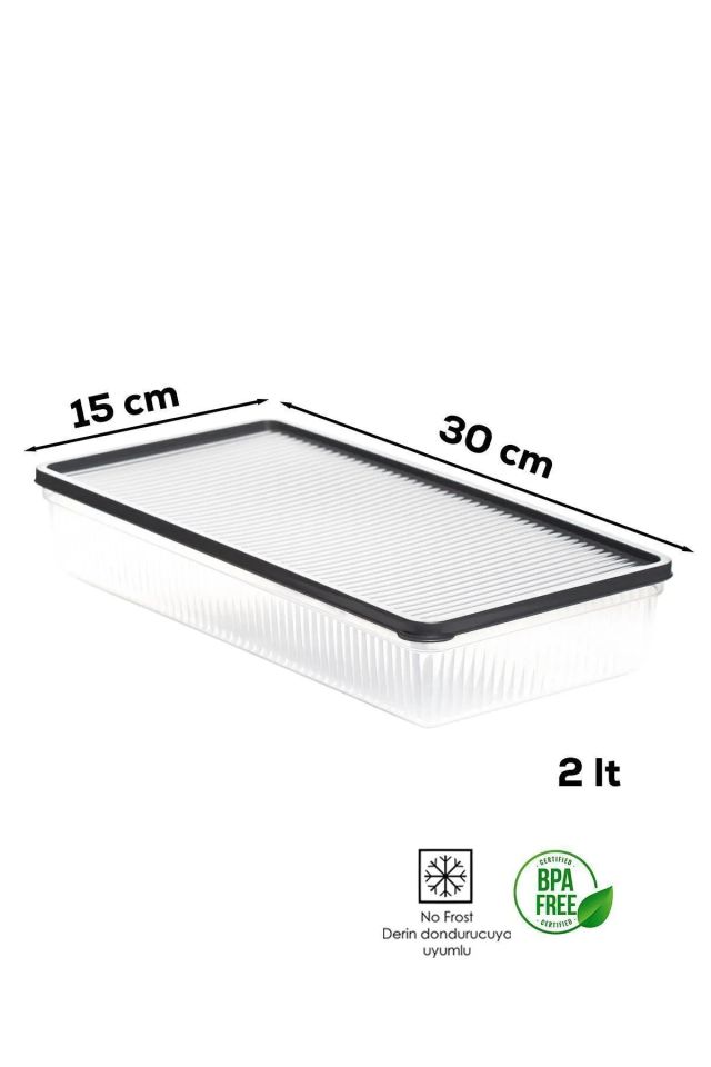 Porsima 1101 4'lü Buzdolabı Düzenleyici Difriz-mikrodalga Uyumlu Buzluk Saklama Kabı Seti Antrasit - 2 Lt