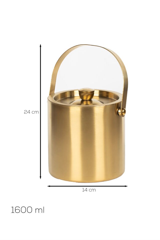 Porsima LFS-1,6 Termoslu Çift Cidarlı iki katmanlı Paslanmaz Çelik 1,6lt Buz Kovası Kapaklı Buzluk Gold