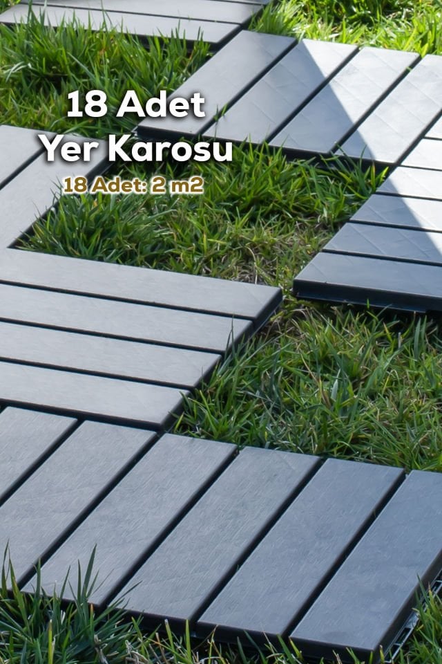 Porsima 1066 Bahçe Balkon Teras Banyo Paspası 18li Dış Mekan Karosu Antrasit