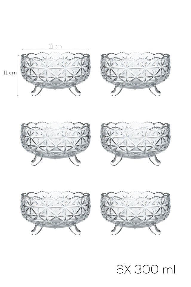 Porsima Rygx074 Dream Bowl 6lı Ayaklı Cam Kase Puding Tatlı Ve Dondurma Kasesi Lokumluk Şekerlik Kase Seti Çerez Kasesi 11x11cm Şeffaf