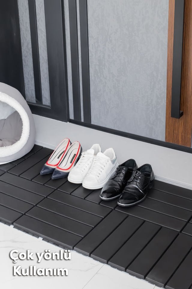 Porsima 1066 Bahçe Balkon Teras Banyo Paspası 27li Dış Mekan Karosu Antrasit