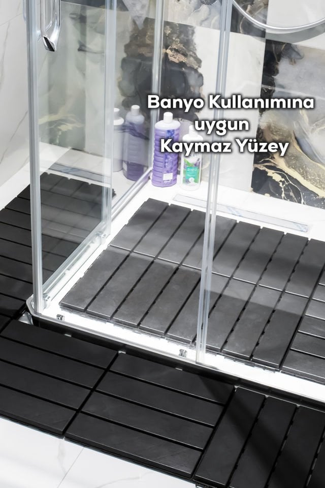 Porsima 1066 Bahçe Balkon Teras Banyo Paspası 27li Dış Mekan Karosu Antrasit