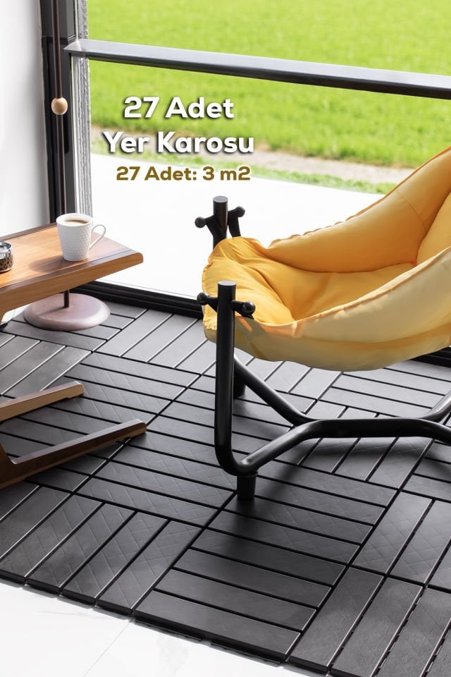 Porsima 1066 Bahçe Balkon Teras Banyo Paspası 27li Dış Mekan Karosu Antrasit