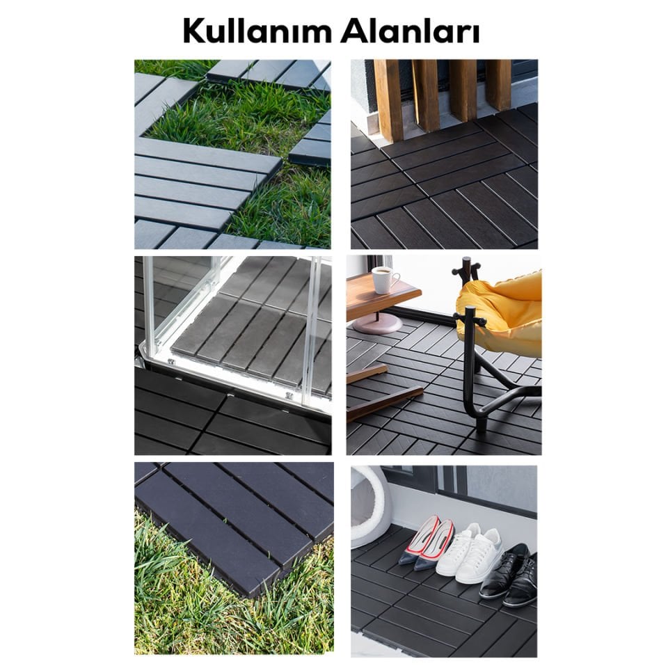 Porsima 1066 Bahçe Balkon Teras Banyo Paspası 36lı Dış Mekan Karosu Antrasit