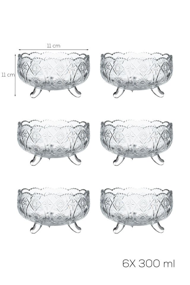 Porsima Rygx074-2 Dream Bowl 6lı Ayaklı Cam Kase Puding Tatlı Ve Dondurma Kasesi Lokumluk Şekerlik Kase Seti Çerez Kasesi 11x11cm Şeffaf Cam
