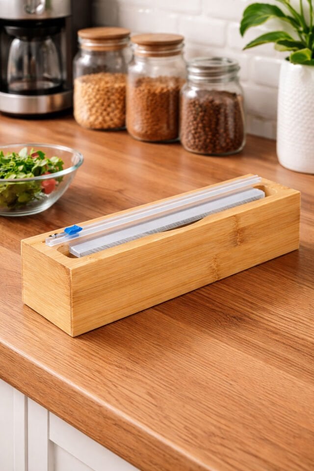 Porsima Pbt-588 Bambu Tek Bölmeli Streç Folyo Kesme Kutusu 33x8x7,5cm