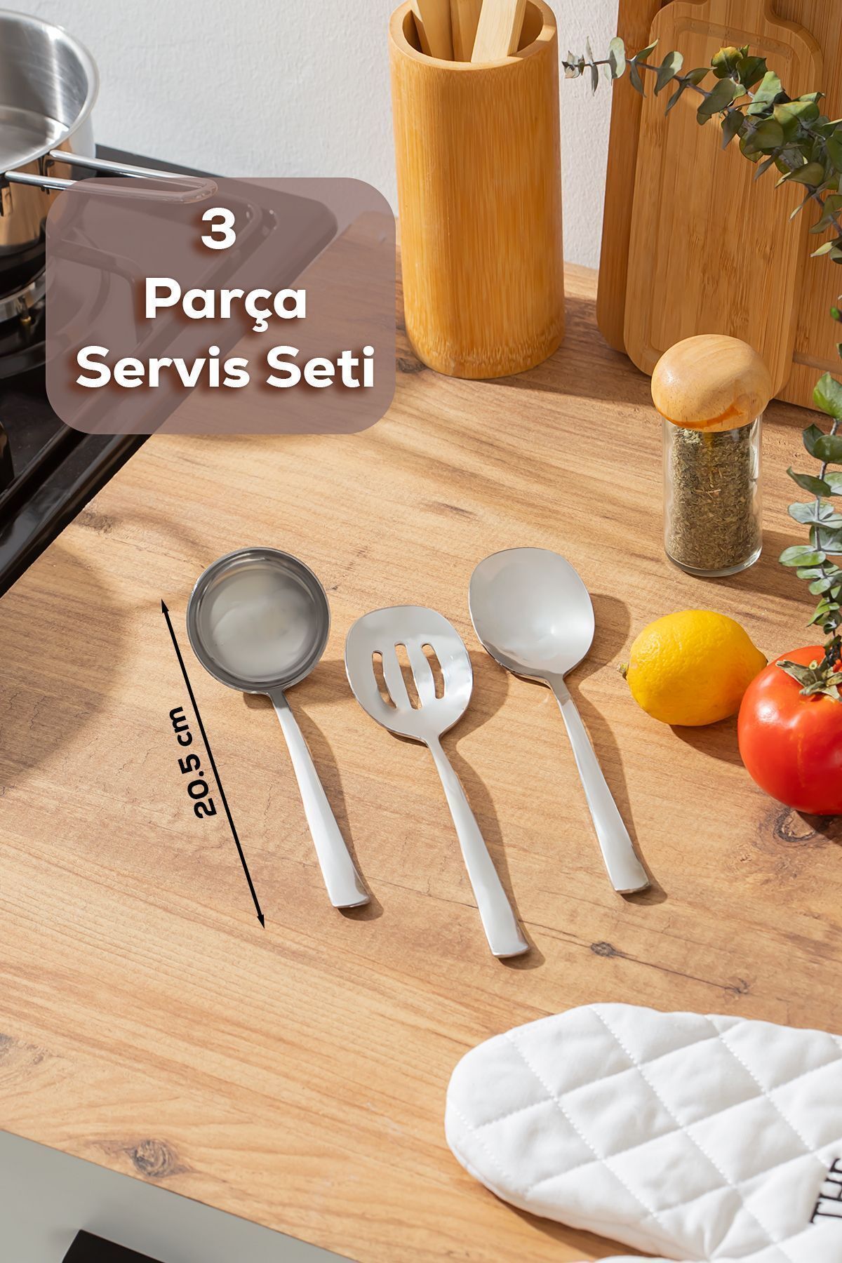 Porsima Sidney 3 Parça Paslanmaz Çelik Mini Kepçe Kaşık Kevgir Sos Servis Seti