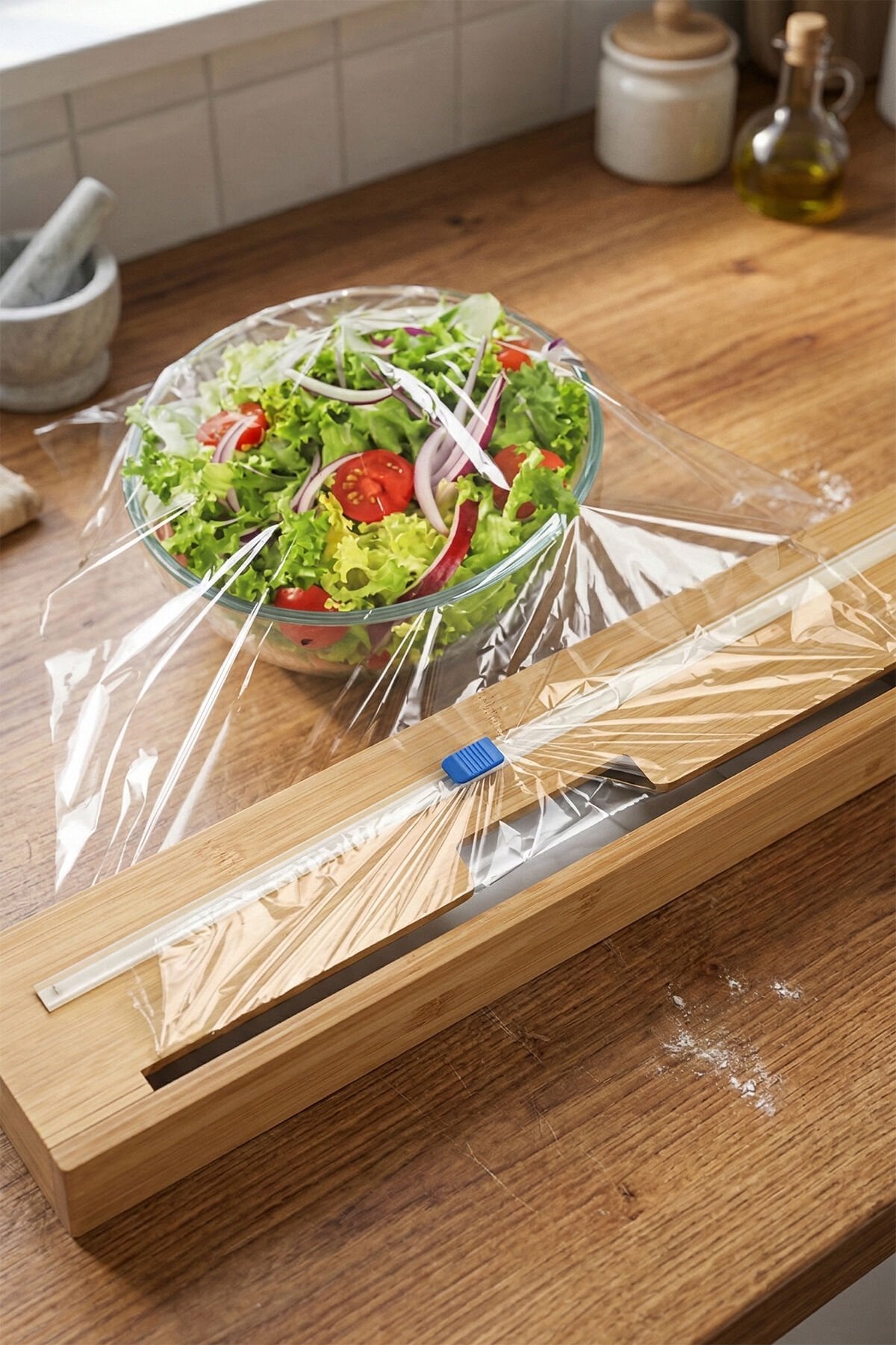 Porsima Pbt-588 Bambu Tek Bölmeli Streç Folyo Kesme Kutusu 33x8x7,5cm