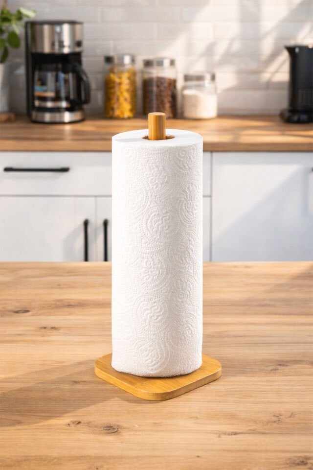 Porsima Pbt-352 Bambu Kağıt Havluluk Dekoratif Peçetelik Rulo Kağıt Havlu Standı Ahşap Kağıt Havluluk