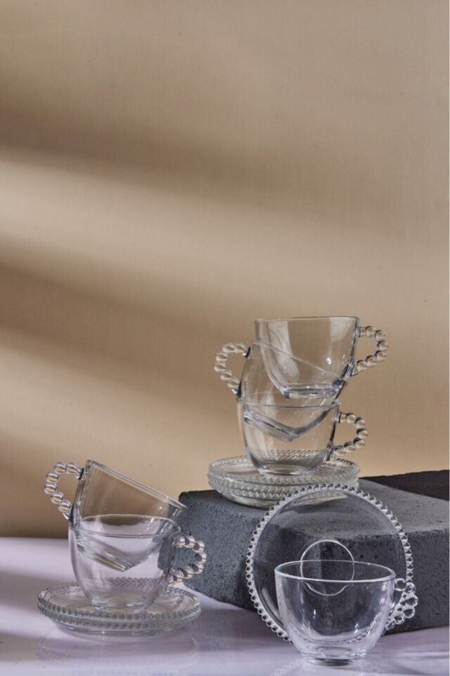 Perotti Girona 6'lı Boncuk Cam Kahve Fincan Seti