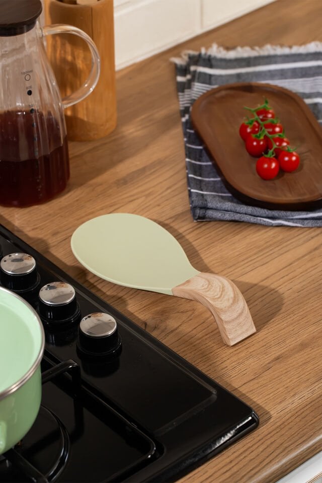 Porsima PBT-718 Bambu Saplı Silikon Kirli Kepçe Kaşıklık Altlığı Kepçe Ve Kaşık Nihalesi Yeşil