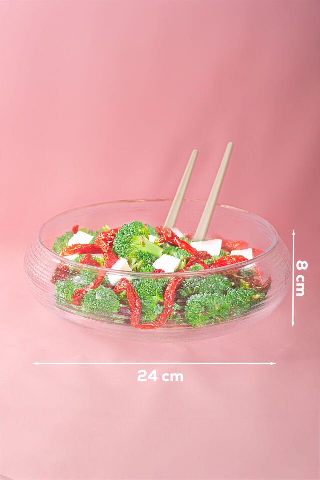 Porsima 4306 El Yapımı Büyük Boy Kaşıklı Cam Salata Kasesi 24 Cm