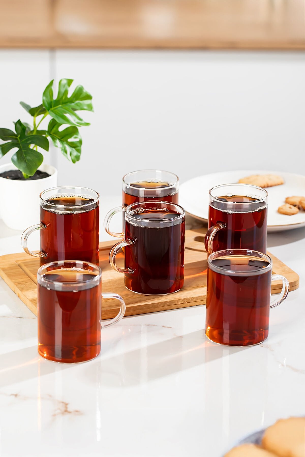 Porsima Pbt-789 6lı Borosilikat Isıya Ateşe Dayanıklı Cam Kulplu Çay Bardağı Kahve Bardak Kupa Seti 250ml