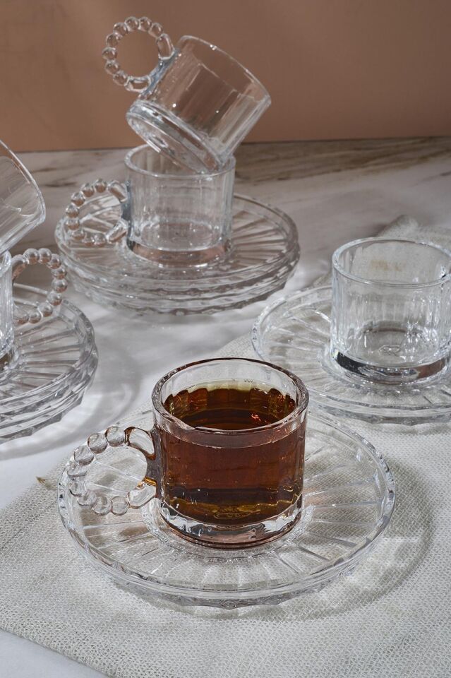 Perotti 15928 Ringo Line 6'lı Şeffaf Boncuk Kulplu Kahve Fincanı