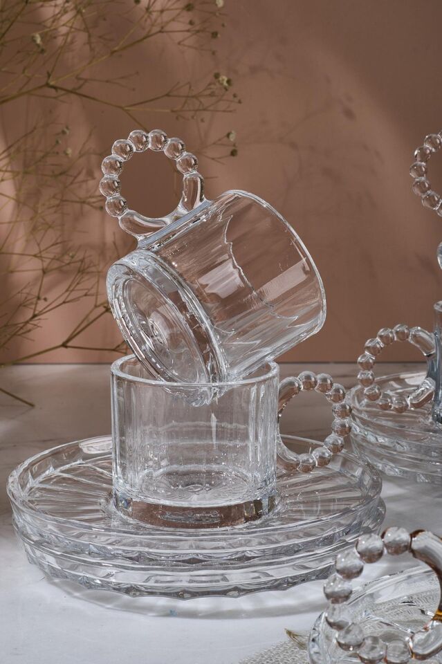 Perotti 15928 Ringo Line 6'lı Şeffaf Boncuk Kulplu Kahve Fincanı