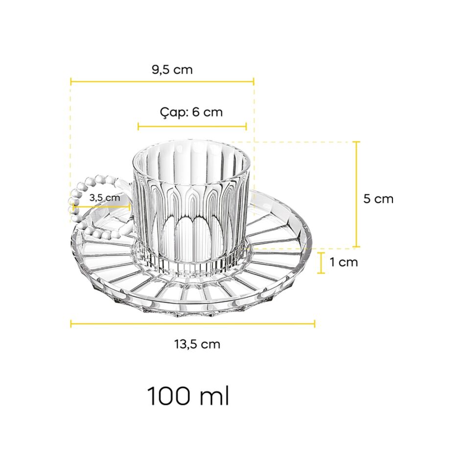 Perotti 15928 Ringo Line 6'lı Şeffaf Boncuk Kulplu Kahve Fincanı