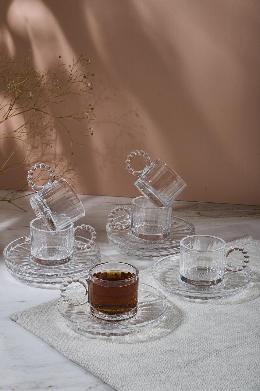 Perotti 15928 Ringo Line 6'lı Şeffaf Boncuk Kulplu Kahve Fincanı