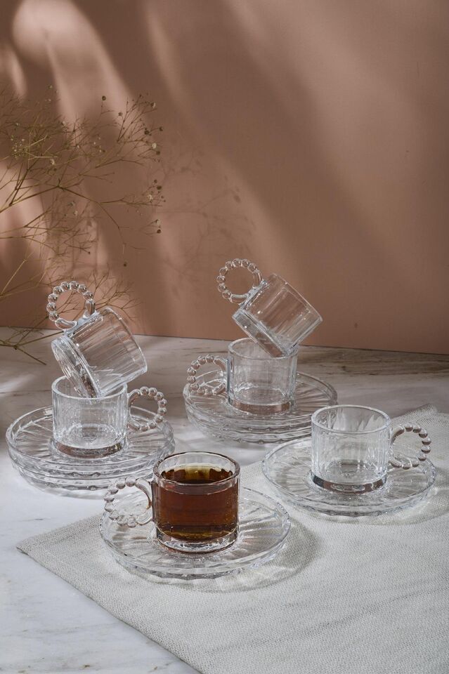 Perotti 15928 Ringo Line 6'lı Şeffaf Boncuk Kulplu Kahve Fincanı