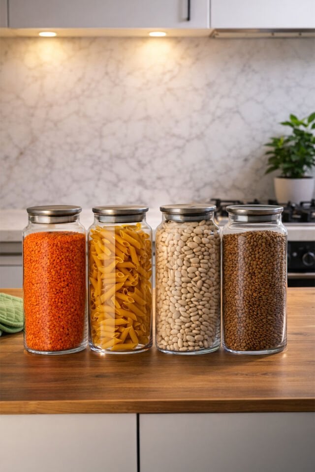 Porsima 4401 Bormio Metal Kapaklı 4lü Cam Kavanoz Seti Vakum Kapaklı Saklama Düzenleme Kabı Seti 1400ml