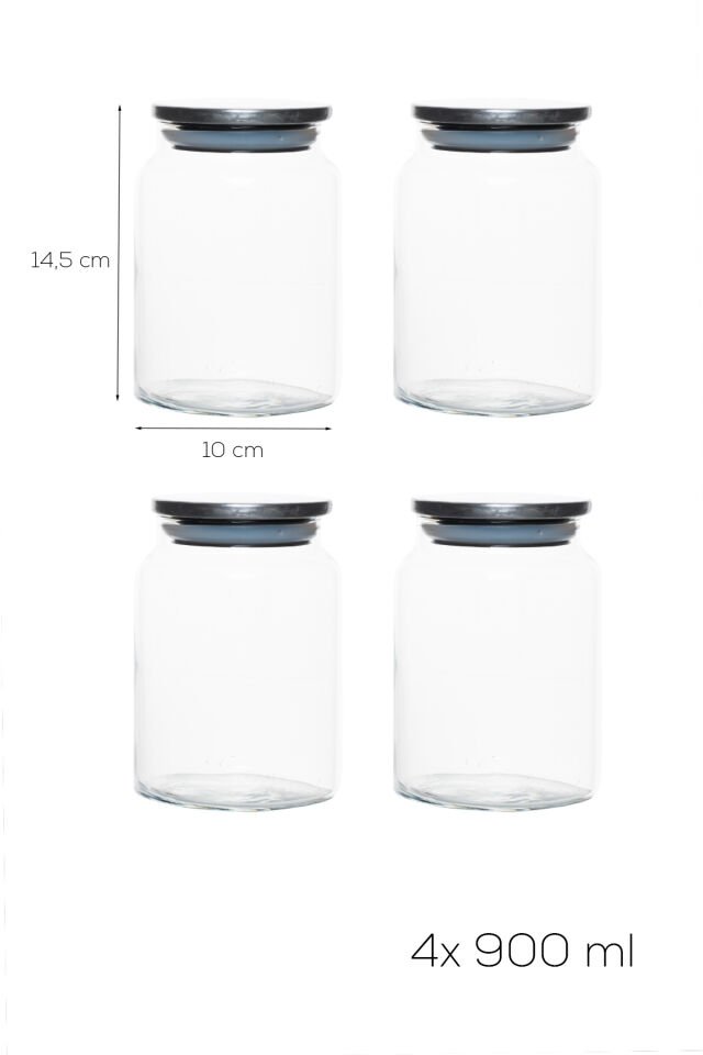 Porsima 4402 Bormio Metal Kapaklı 4lü Cam Kavanoz Seti Vakum Kapaklı Saklama Düzenleme Kabı Seti 900ml