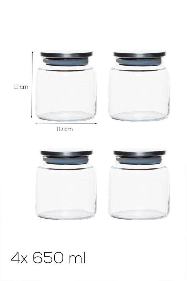 Porsima 4403 Bormio Metal Kapaklı 4lü Cam Kavanoz Seti Vakum Kapaklı Saklama Düzenleme Kabı Seti 650ml