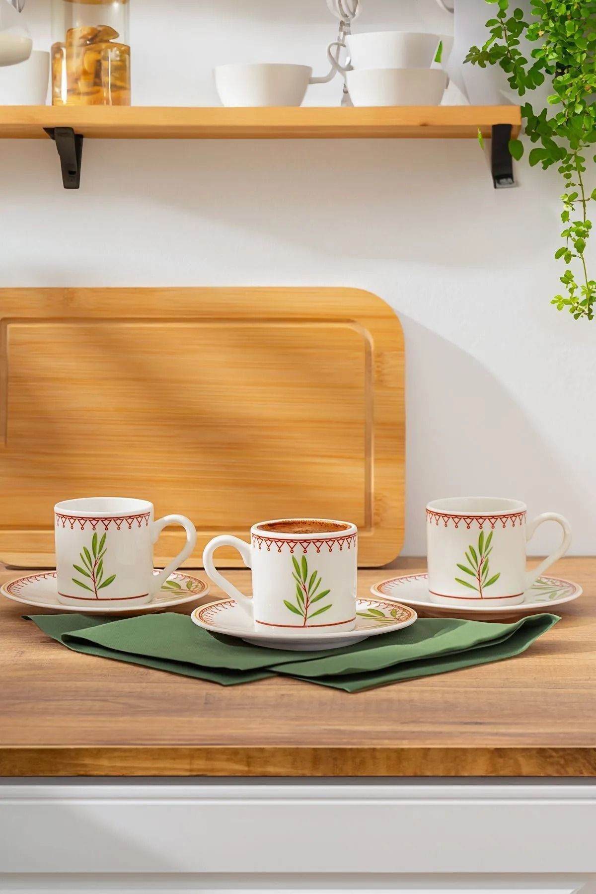 Porsima TE-208 Flores  Porselen  Fincan Takımı-Desenli Türk Kahve   Fincan  Takımı-6 Kişilik 90 cc