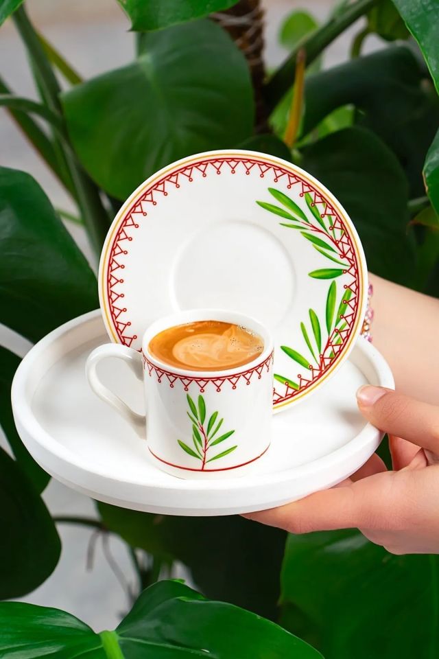 Porsima TE-208 Flores  Porselen  Fincan Takımı-Desenli Türk Kahve   Fincan  Takımı-6 Kişilik 90 cc