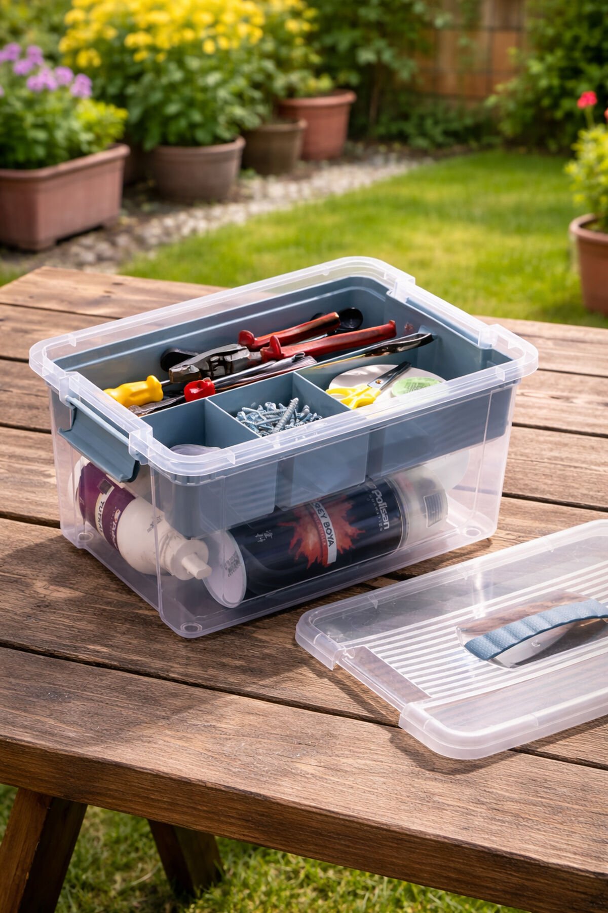 Porsima 1311-1 5 bölmeli Çok Amaçlı Organizer Kapaklı Saklama Kabı Kapaklı Kahvaltılık Seti Yeşil 9lt